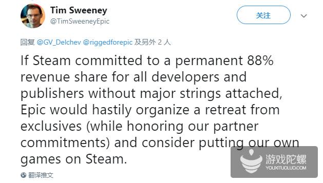 Epic Games CEO：如果Steam答应88%分成，就停止新游独占