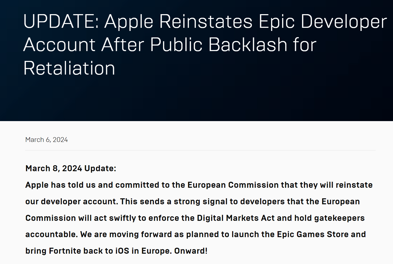 反转再反转！在欧盟施压下，苹果将恢复刚被禁的Epic账号