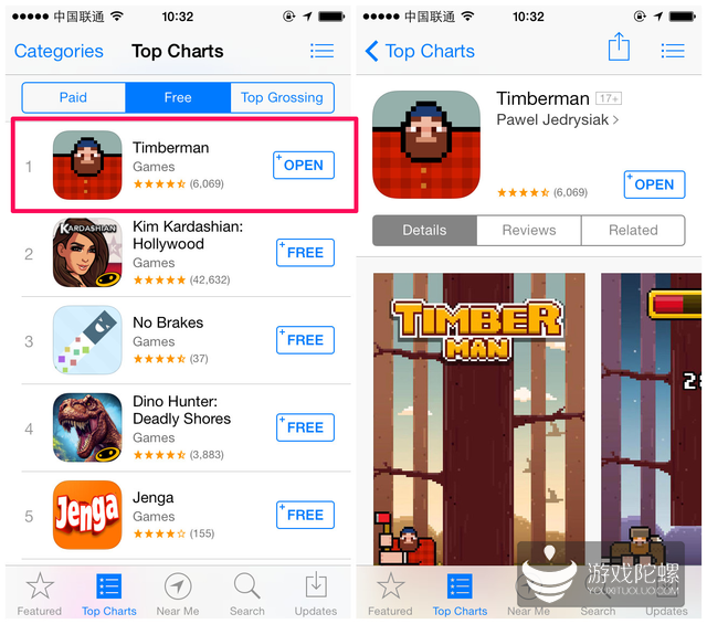 Timberman目前在美国App Store免费榜中排名第一